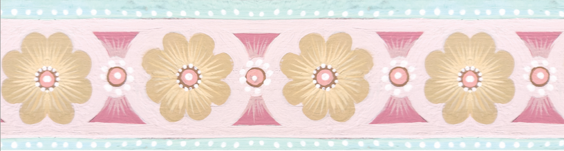 Decorative border with floral and leaf patterns on a striped background