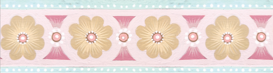 Decorative border with floral and leaf patterns on a striped background