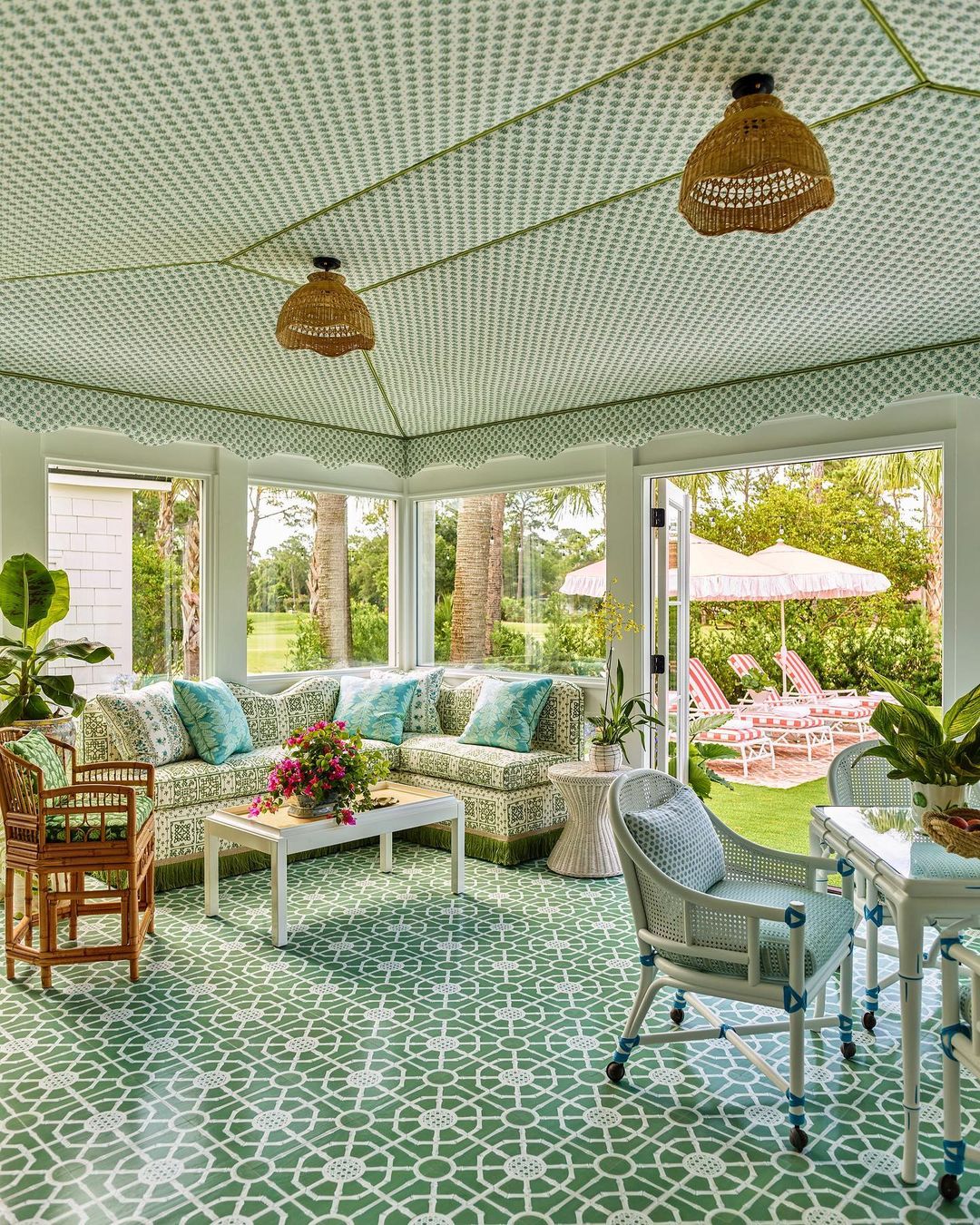Screened in porch featuring Mirth Studio's Vintage Bamboo Hardwood Planks
